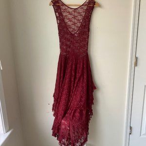 Free People Intimately Long Lace French Courtship Dress, Small, Burgundy